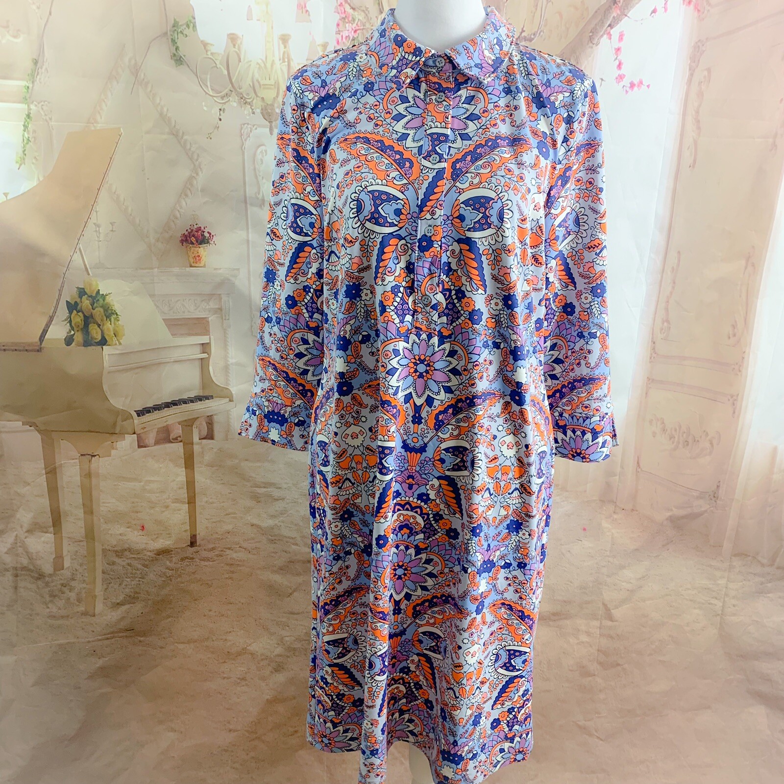 Talbots Women’s Collared Geometric Button Shirt D… - image 2