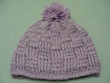 Hand Knitted - Purple - Child Size Stocking Cap Beanie Hat