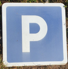 ancien grand panneau routier de signalisation parking émaillée déco garage oil