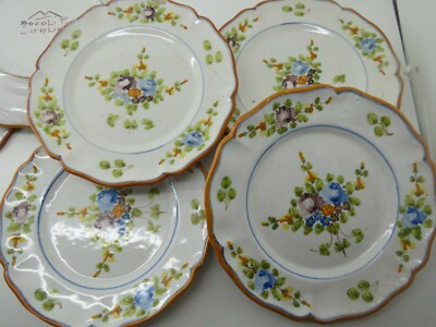 4 Italy Small Plates Saucer Handcrafted Painted Floral Signed Ascoli P Italia 