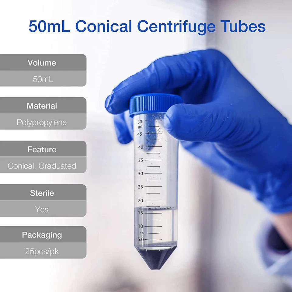 Tubos centrífugos cónicos 10000 piezas 50 ml, tapa de rosca de plástico transparente parche de escritura blanco Foto 4 de 4