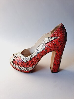 Miu Miu Runway Python Red Off-White Platform Heels Shoes Size 36