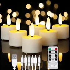 Homemory Rechargeable Candles Tea 3D wick, Rechargeable, Remote, Pack of 6 