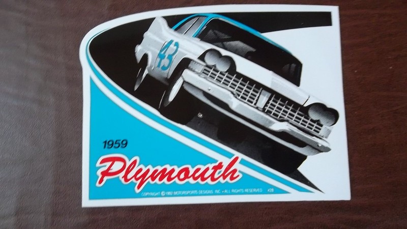 Vtg Richard Petty #43 1959 Plymouth NASCAR racing Car 1992 Decal Sticker