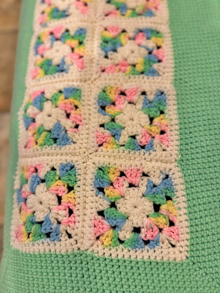 Винтажный ручной работы крючком афганский одеяло пастель бабушка квадрат с бахромой - Изображение 3 из 4