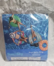Sun&Sky Orange Slice Print Swim Ring Inflatable Water Float Swimming Pool Beach 