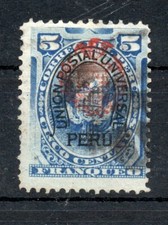 PER&Uacute;, ESCUDO DE CHILE, GUERRA DEL PACIFICO, postmark mute, DENTADO DESPLAZADO
