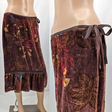 VINTAGE Y2K Kenneth Cole Silk Velvet Midi Skirt Brown Fairy Ruffle Grunge Size 6