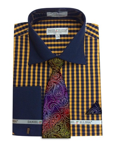 DANIEL ELLISSA Casual Dress Shirt Tie & Hanky Cuff Links Luxury DN70 - Picture 2 of 3