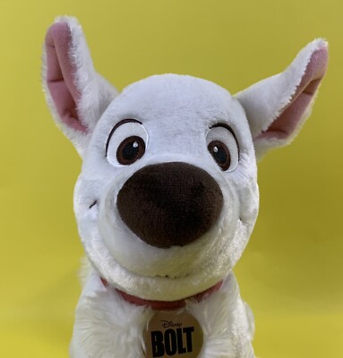 14” DISNEY MOVIE BOLT THE DOG WHITE SITTING STUFFED ANIMAL PLUSH