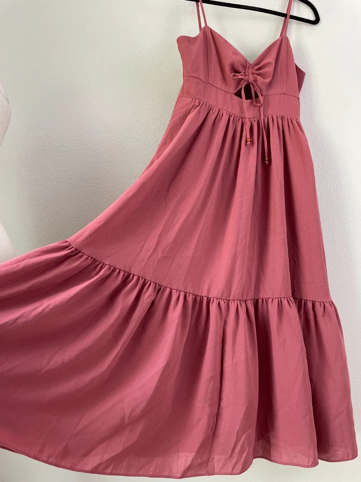 Vestido midi vintage de cuarzo Madewell para mujer con 6 orificios de cerradura acanalados en capas Foto 3 de 4