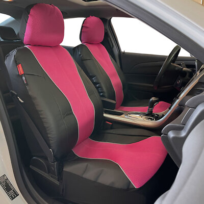 Front Seat Covers Black Leatherette w/t Pink Mesh For Nissan Kicks 2018 