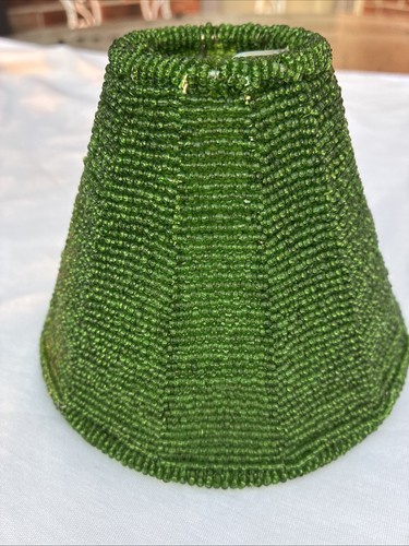 Vintage 1997 5 1/4  x 4 inch Full-Bead Chandelier Bell Shape Shade, Green