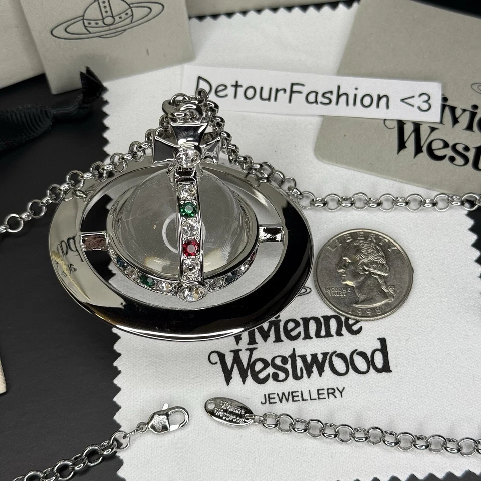 Vivienne Westwood 3D Giant Orb Glass Silver Necklace Pendant Chain New in Box - Image 4 of 4