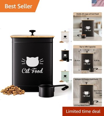 Functional Cat Food Bin with Bamboo Lid & Scoop - 5-7 lb Capacity, Modern Style