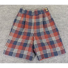 Mondi Vintage Pure Wool Plaid High Waisted Shorts Red Blue Made in Germany 34