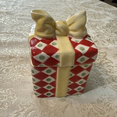 Christopher Radko Traditions Ceramic Present Cream Bow Sugar Bowl W/O Spoon