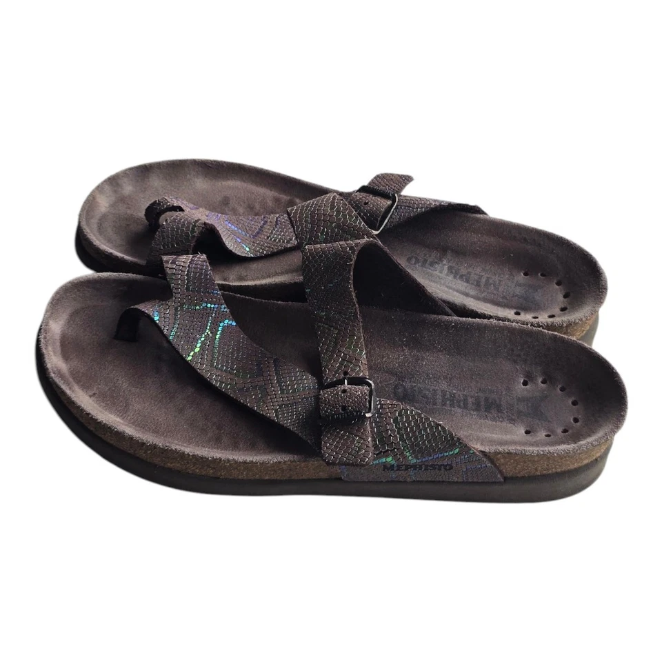 Sandalias Mephisto Mujer 40 (10) Helen Tanga Cuero Marrón Hebilla Sin Cordones Foto 2 de 4