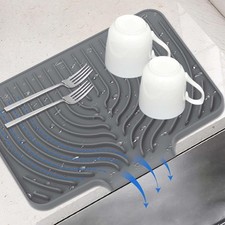 Dish Drying Mat for Kitchen Counter, with Built-in Drain Lip, Food-Grade