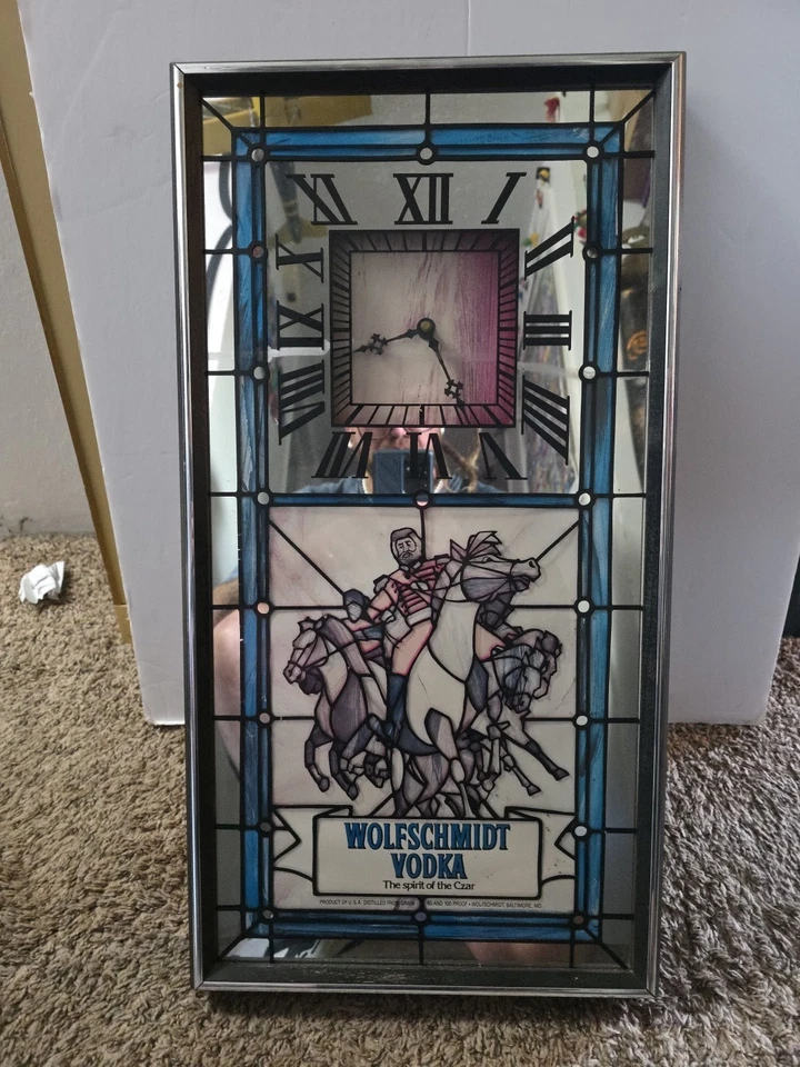 Framed Wolfschmidt Vodka Stained Glass Clock Mirror - Spirit of the Czar Vodka - Image 2 of 4