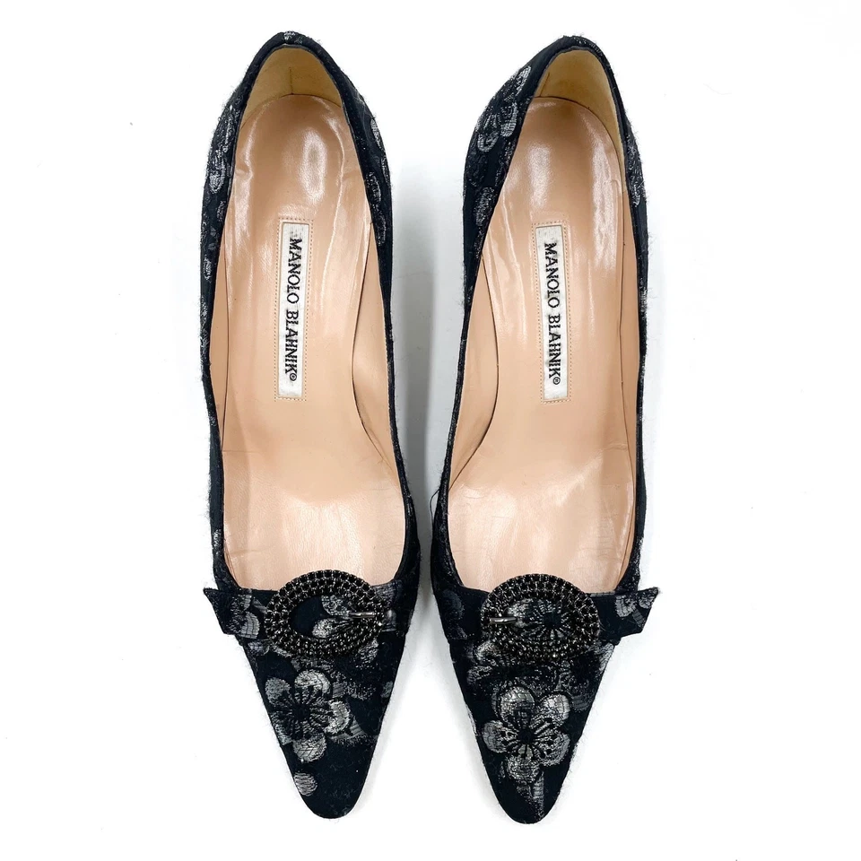 Zapatos de tacón Manolo Blahnik Kitten negro jacquard cristal hebilla talla 36,5/6,5 Foto 2 de 4