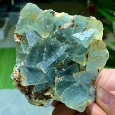 414G Rare transparent bluegreen Calcite CubicFluorite Mineral crystal sample