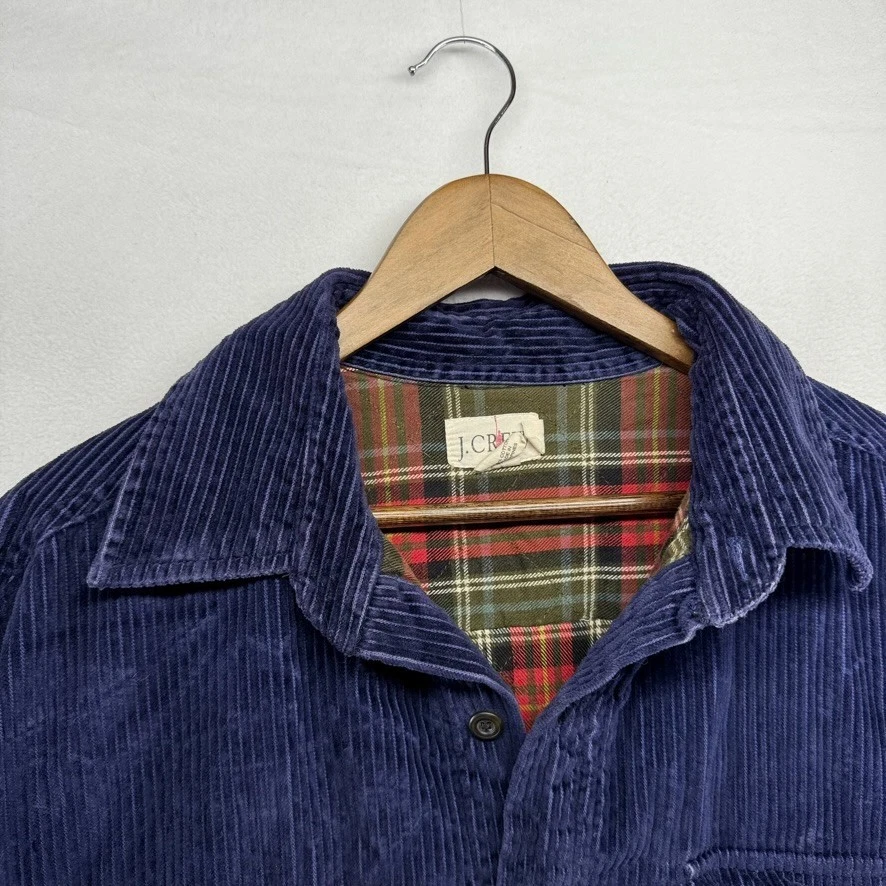 Vintage J Crew Shacket Men's XL Blue Corduroy Flannel Lined Button Shirt Pockets - Image 4 of 4
