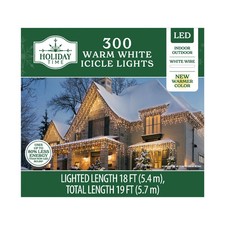 New  Holiday Time LED Icicle Christmas Lights Warm White   300 Count, 18 ft