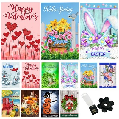 Garden Flags (Set of 10) 12x18 Inch Double Sided Yard Flags Seasons Holidays