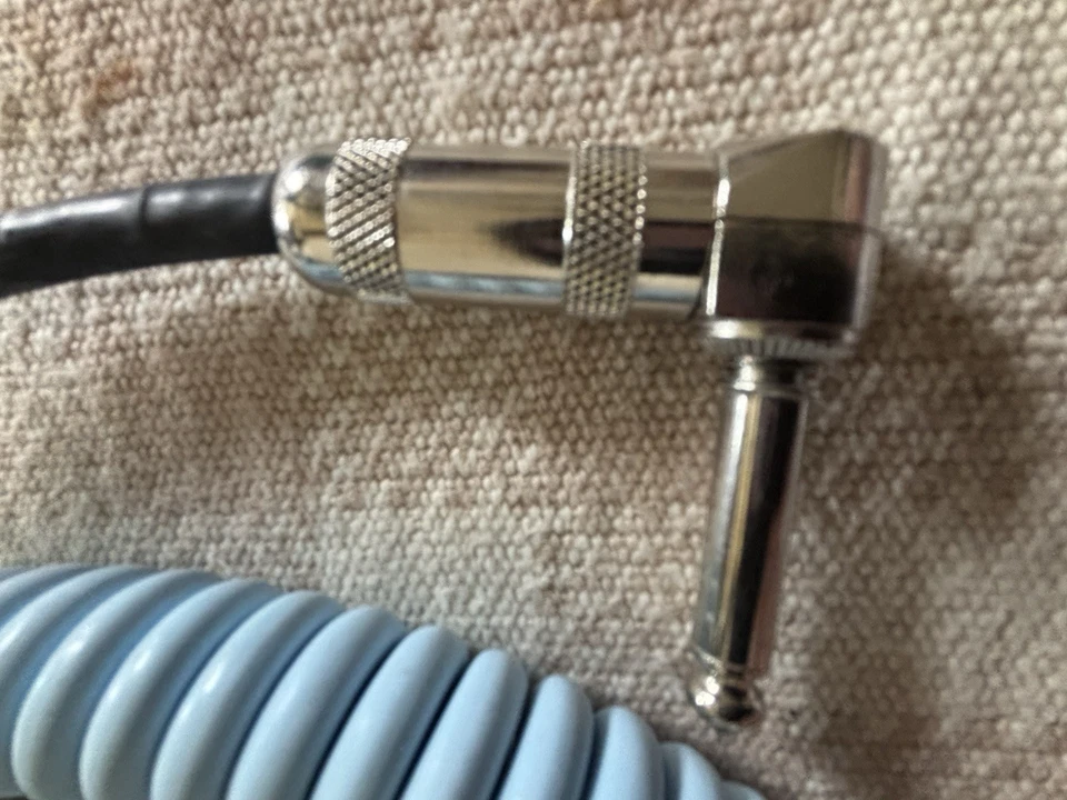 Cable de lava bobina retro 1/4" Strght a 1/4" cable R/A silencioso 20', azul cielo (luz) Foto 3 de 4