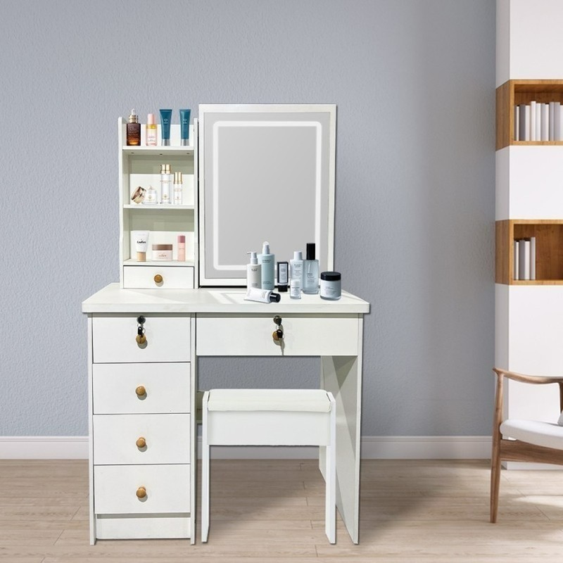 Dressing Table With Drawers Mirror Stool Set Makeup Desk Vanity Table Bedroom