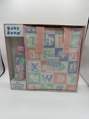 Vintage Baby Boom Mini Diaper Bag And Bottle Gift Set Clean Pastel Colors NEW