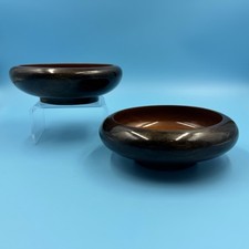 Vintage Pair Hand Turned Dark Walnut Wood Bowls 6  Polished Rich Grain