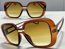 OVERSIZED Classic Vintage Retro Style SUNGLASSES Large Square Funky Brown Frame