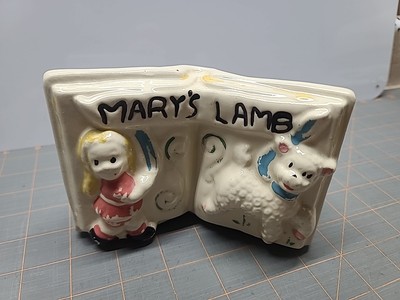 Vintage Planter Mary Had A Little Lamb Book Ceramic Mary's Lamb Hand Painted