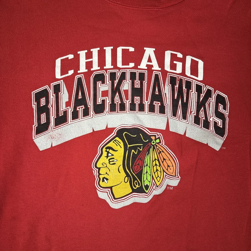 Sudadera De Colección Chicago Blackhawks Hombres XL Roja Gráfica Cuello Redondo Logo 7 Hecha en EE. UU. Foto 2 de 4