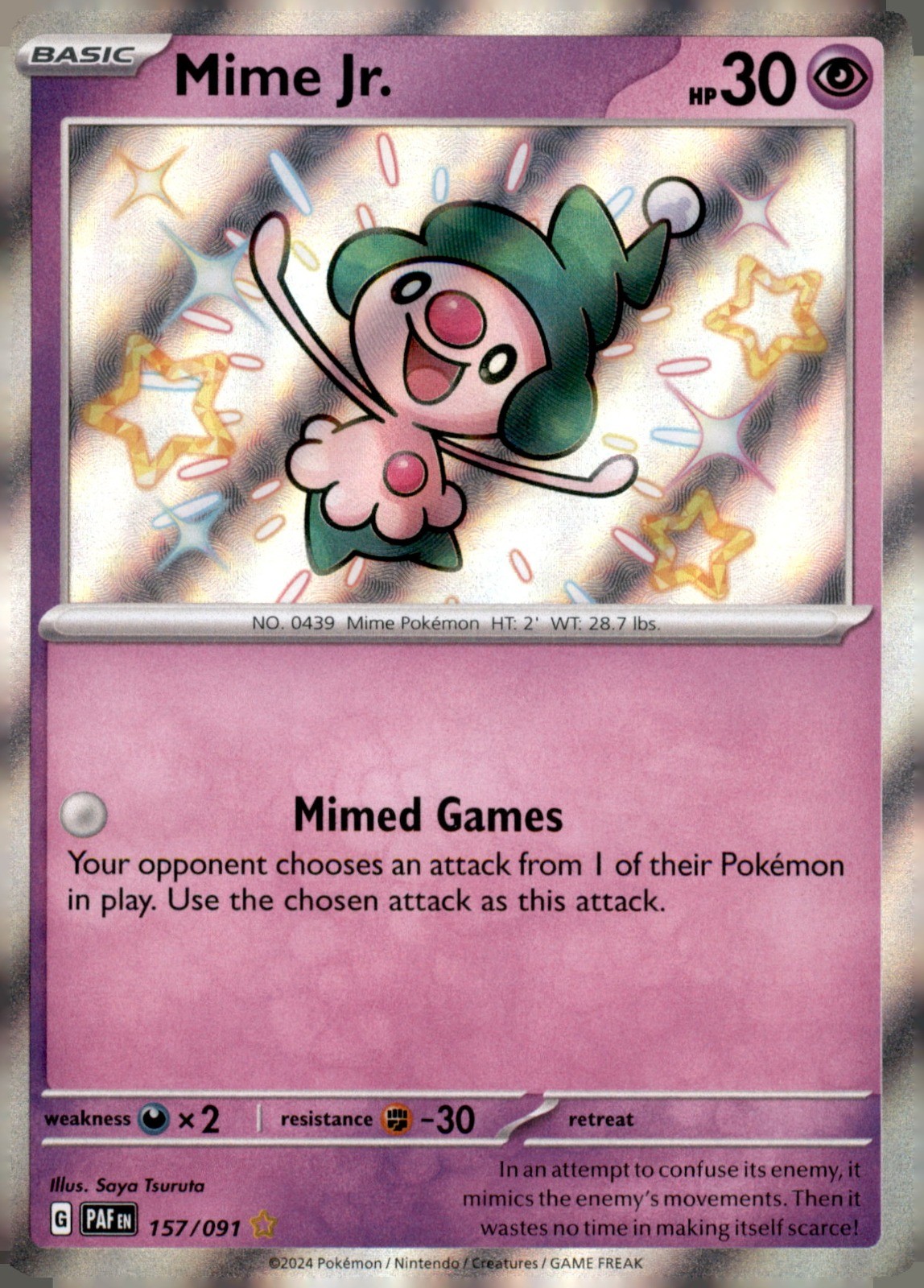 Mime Jr. Holo Shiny Rare SV: Paldean Fates 157/091 NM