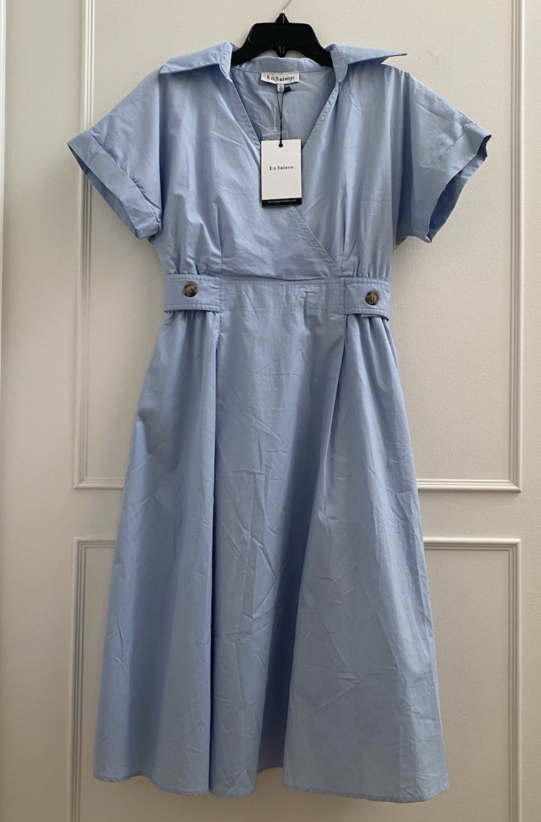En Saison Blue Cotton Midi Dress Women's Size Small NWT with Pockets | eBay
