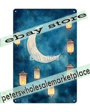 Listing image for Metal Sign Floating Lanterns Blue Moon Scene dreamy blue sky art