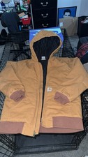 Carhartt Youth Quilted Jacket With Hood in Tan, Size XL 18-20 