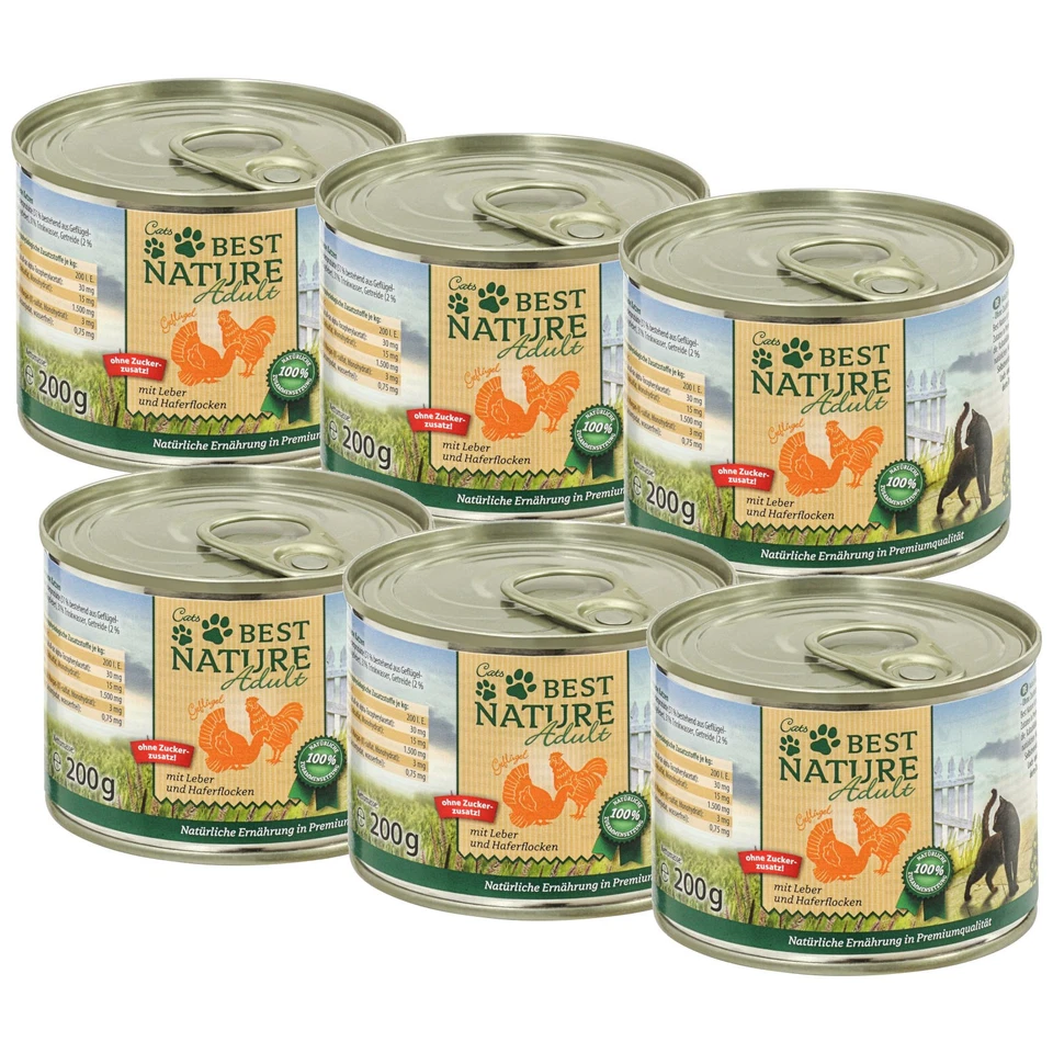 Best Nature Adult Geflügel + Leber + Haferflocken, Nassfutter für Katzen - 6x 20