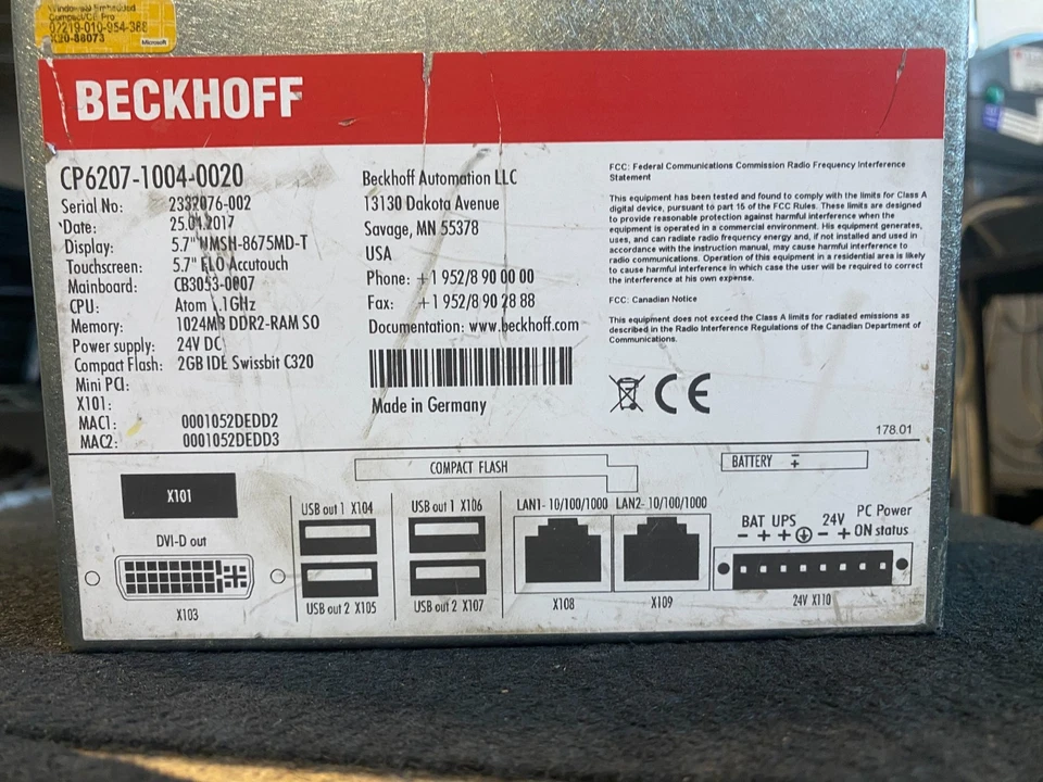 BECKHOFF CP6207-1004-0020 HMI BUILT-IN PANEL PC TOUCHSCREEN - Bild 4 von 4