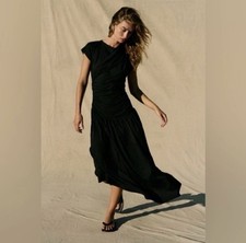 Free People Beach Drop-Waist Dress Midi Maxi Large Black Knit Resort Wear Lounge