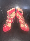 Charlotte Russe red suede strappy studded ankle strap stiletto heels — photo 2