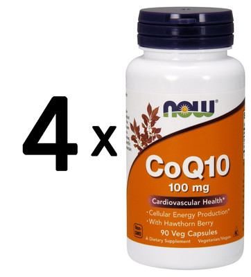 4 x NOW Foods CoQ10 with Hawthorn Berry, 100mg - 90 vcaps (374,97 EUR/kg)