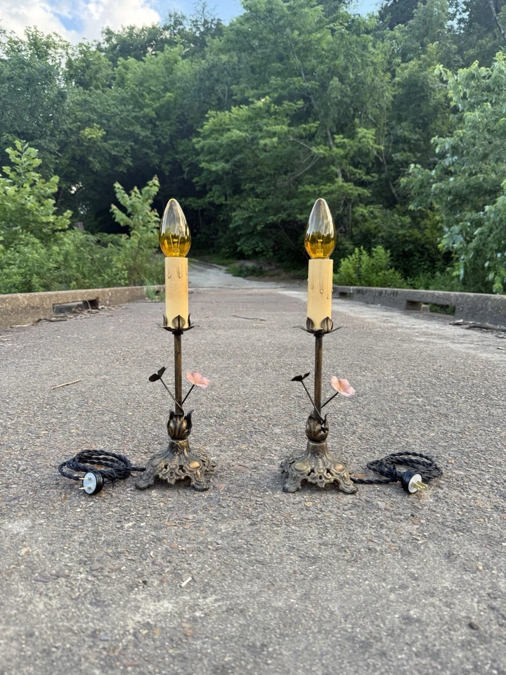 Par de 10" abajures ornamentados art déco/nouveau de ferro fundido boudoir castiçal manta - Imagem 2 de 4