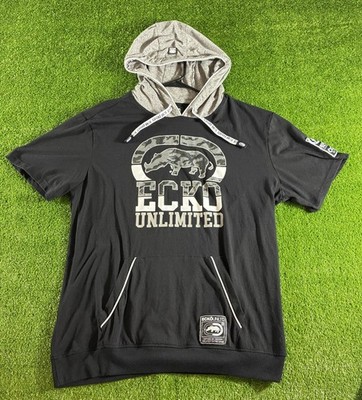 Ecko Unltd Hoodie Shirt Mens Size XL Gray Black White Short Sleeve Rhino 
