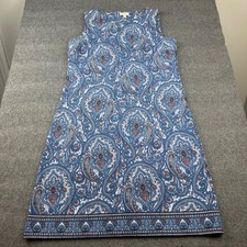 Talbots Shift Dress Womens Petite P Blue Paisley Sleeveless Knit A-Line VN259