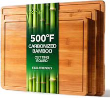 Bamboo Cutting Boards for Kitchen, Durable Wood Cutting Board with Juice Grooves