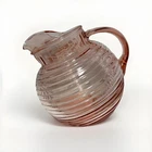 Vintage Hazel Atlas Pink Depression Glass Honeycomb Pitcher Ribbed Ball Jug MCM